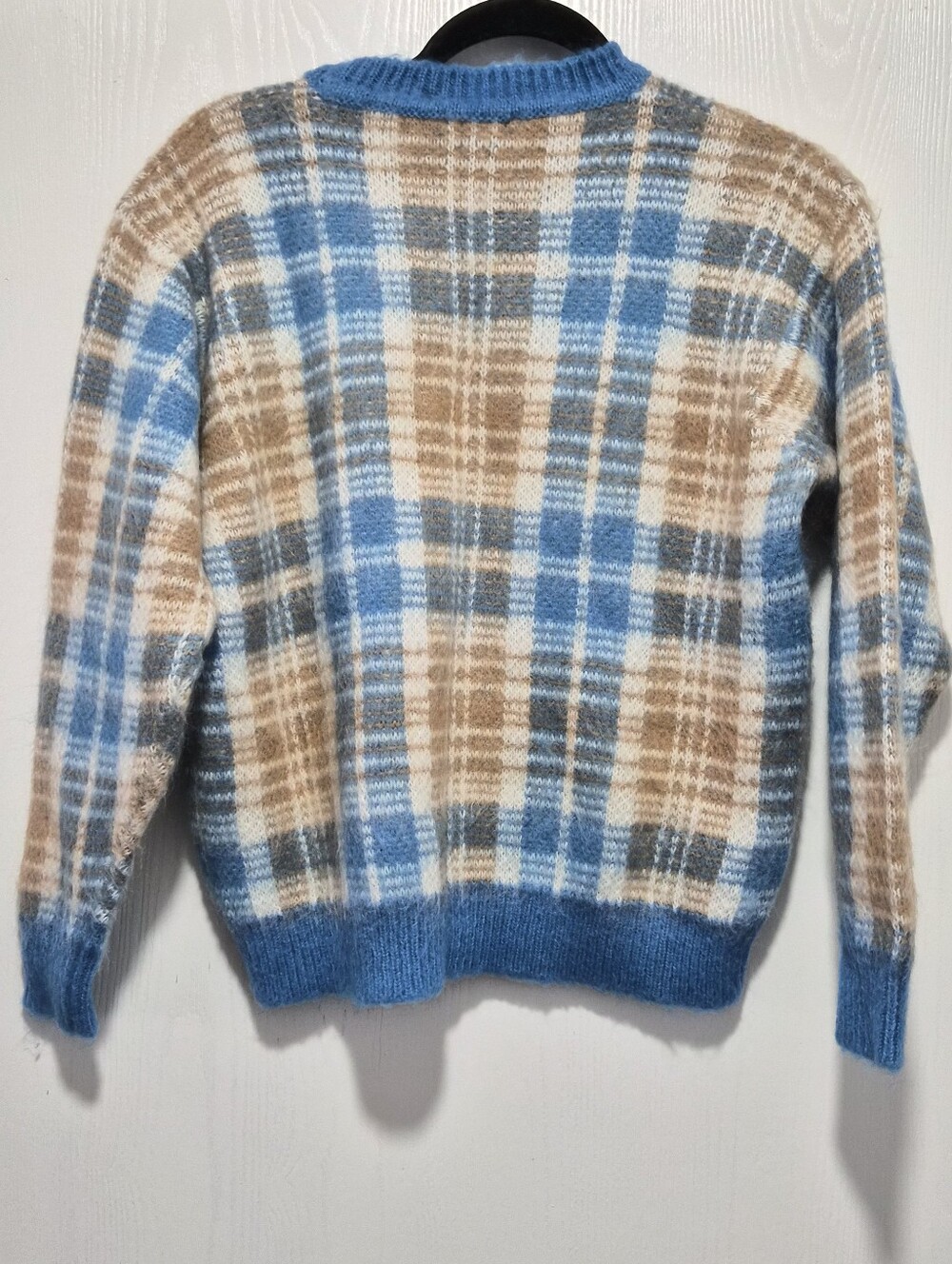 Sandro Womens Poesa Blue Plaid Mohair Blend Crewneck Sweater Size 1 - Picture 5 of 10